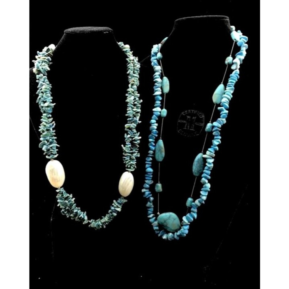 Lot 3 Vtg Imitation Turquoise Stone Shell Chips Mother of Pearl Beaded Necklaces